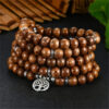 108 Beads Wenge Wood Buddhist Necklace OM Yoga Lotus Meditation Bracelet