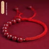 Auspicious Cinnabar Bracelet: Zodiac Year Luck for Couples - Gold Fortune Bead & Red String, Stylish Birthday Gift