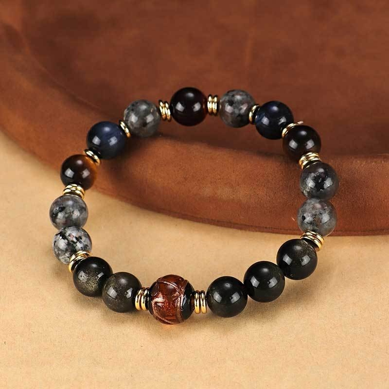 Black Myth Wukong Flame Stone Obsidian Beaded Bracelet