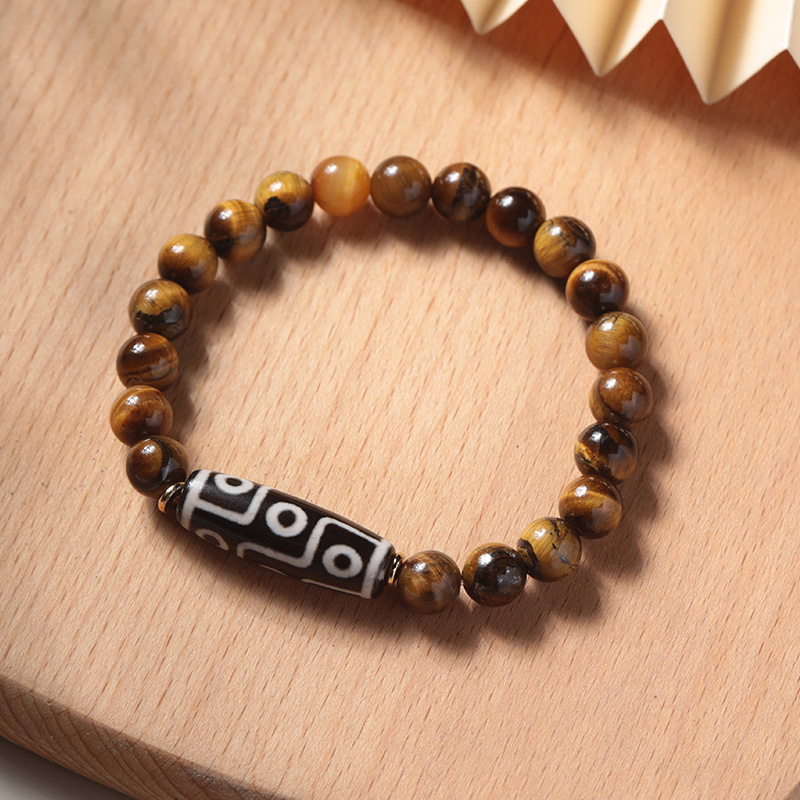 Authentic Tibetan Dzi Bead Bracelet with Agate and Tiger's Eye