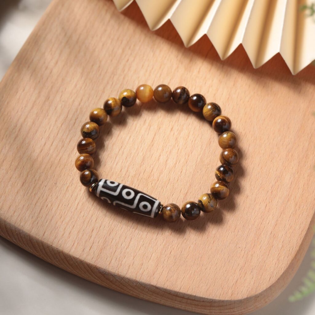 Authentic Tibetan Dzi Bead Bracelet with Agate and Tiger's Eye